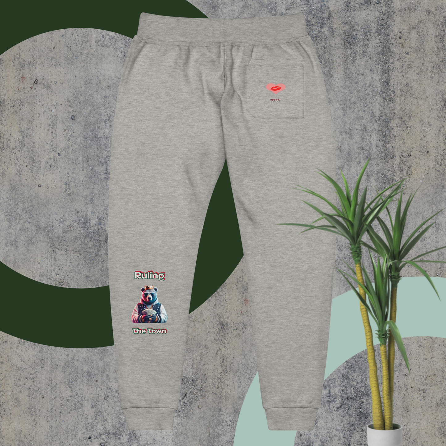 💕The Bear with Cash🐻💵 and a Crown Ruling the Town👑 Unisex fleece sweatpants👖