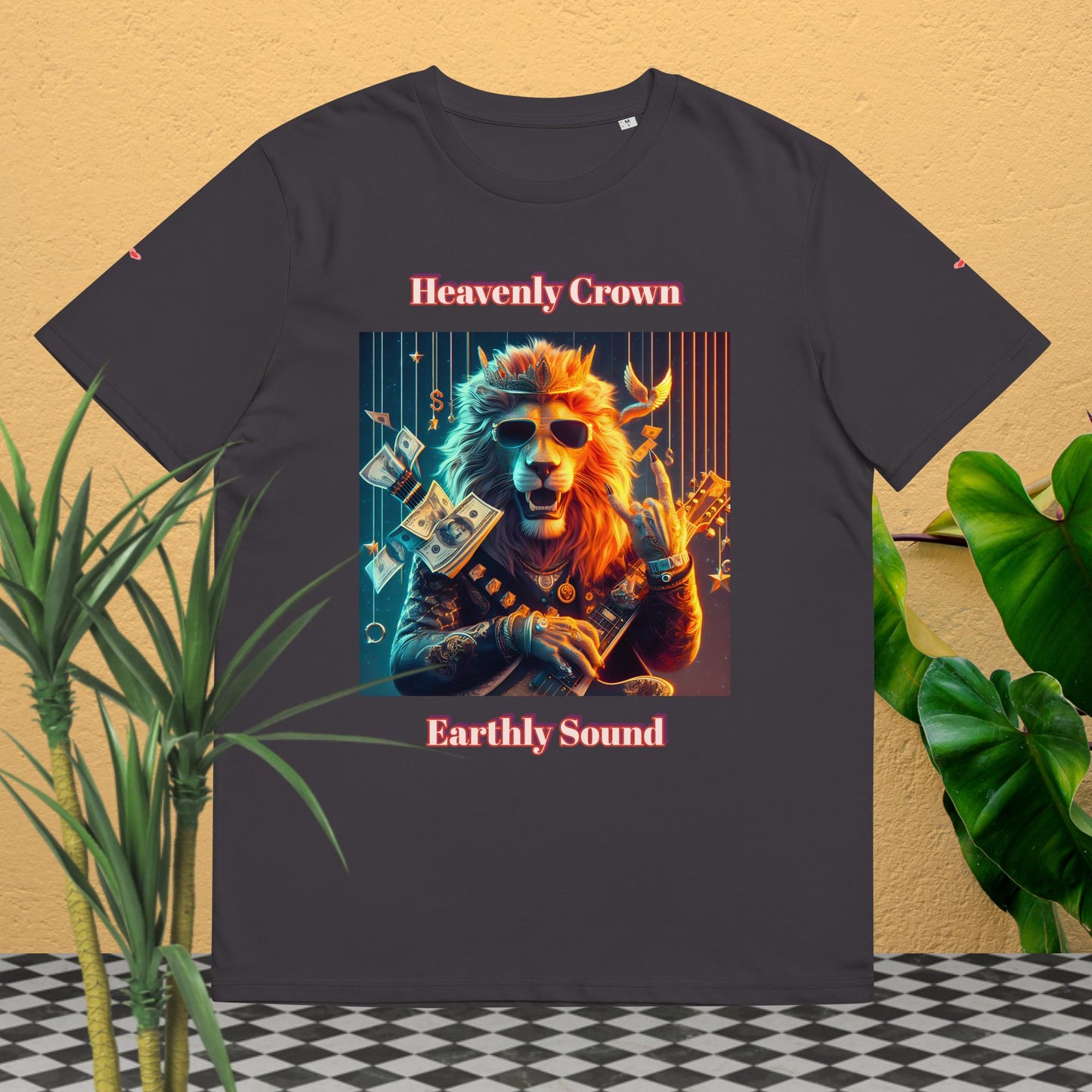 👑🦁Heavenly Crown Earthly Sound Rock 'n Roll🎸Unisex Organic Cotton T-Shirt👕