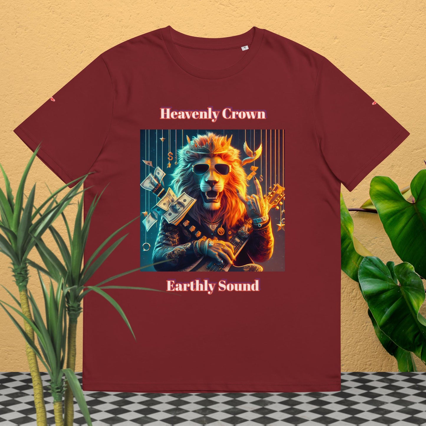 👑🦁Heavenly Crown Earthly Sound Rock 'n Roll🎸Unisex Organic Cotton T-Shirt👕