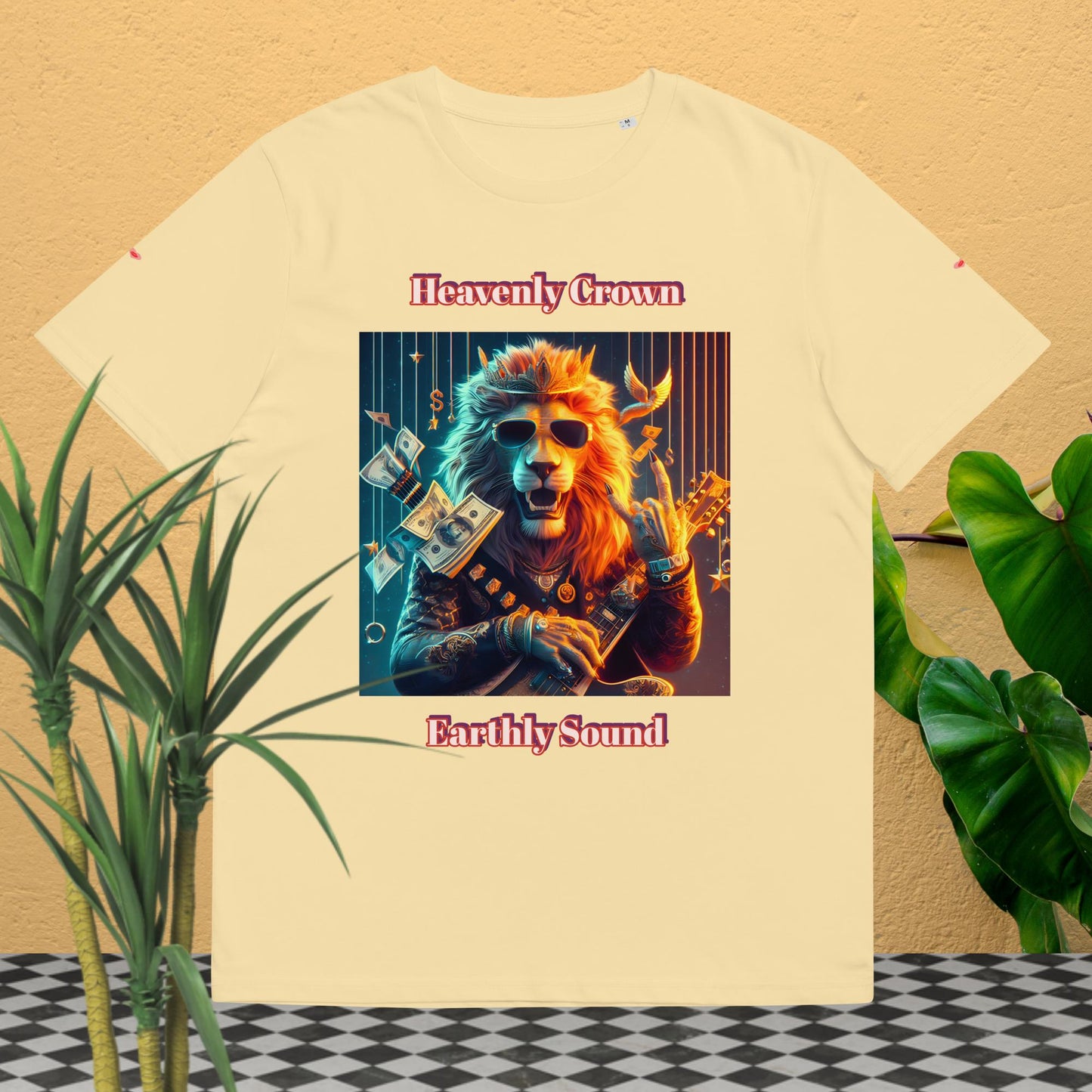 👑🦁Heavenly Crown Earthly Sound Rock 'n Roll🎸Unisex Organic Cotton T-Shirt👕