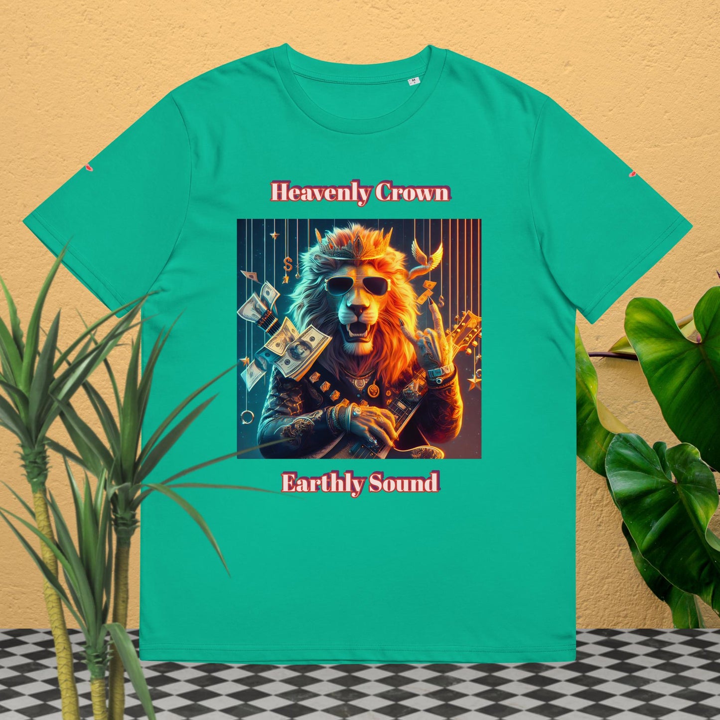 👑🦁Heavenly Crown Earthly Sound Rock 'n Roll🎸Unisex Organic Cotton T-Shirt👕