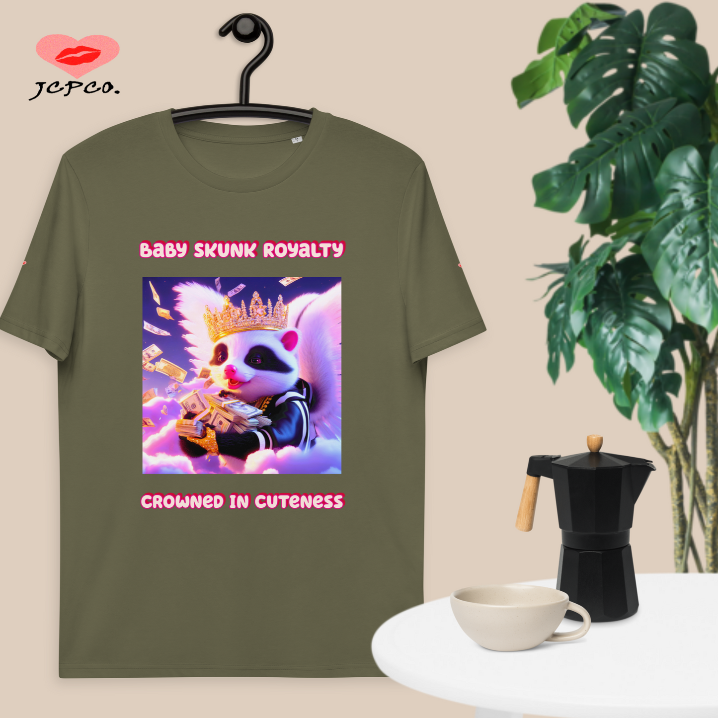 👑🦨Baby Skunk Royalty Skunk Swag Crowned in Cuteness💎Unisex organic cotton t-shirt👕