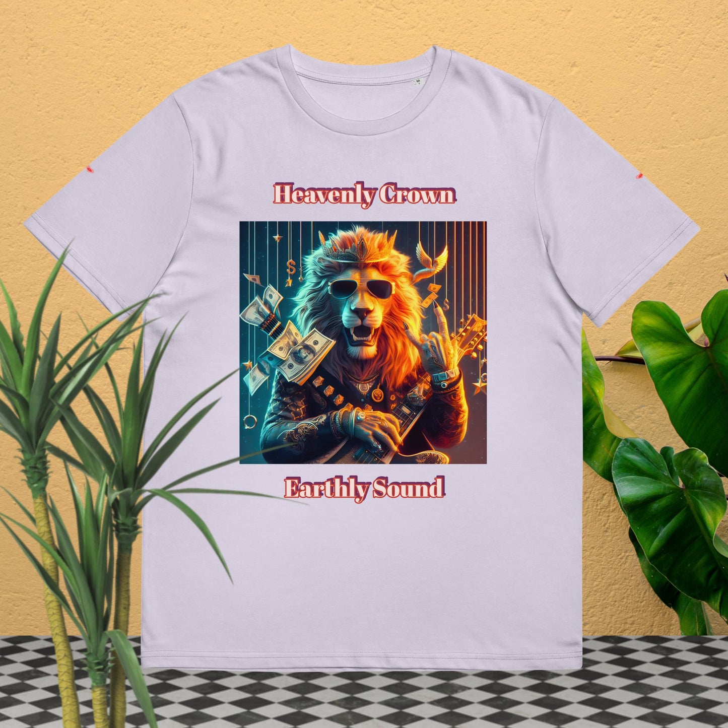 👑🦁Heavenly Crown Earthly Sound Rock 'n Roll🎸Unisex Organic Cotton T-Shirt👕