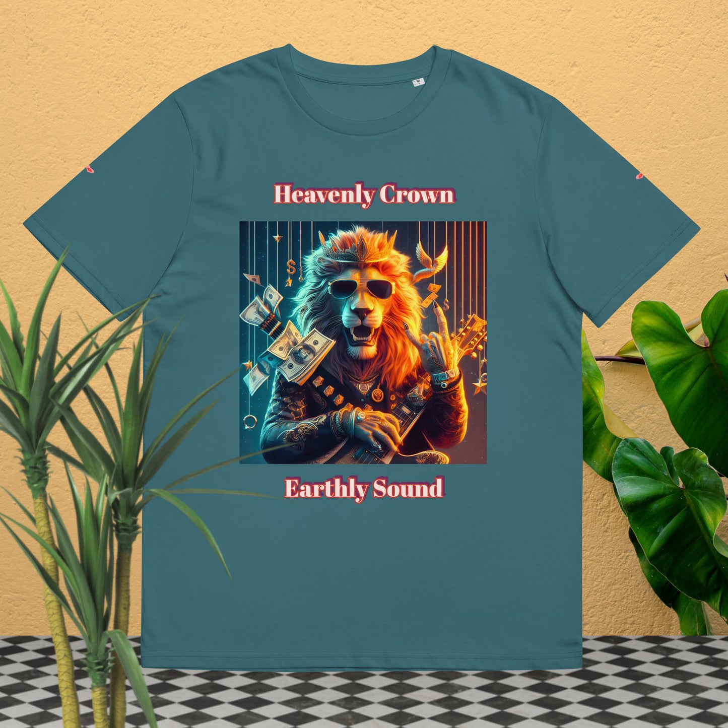 👑🦁Heavenly Crown Earthly Sound Rock 'n Roll🎸Unisex Organic Cotton T-Shirt👕