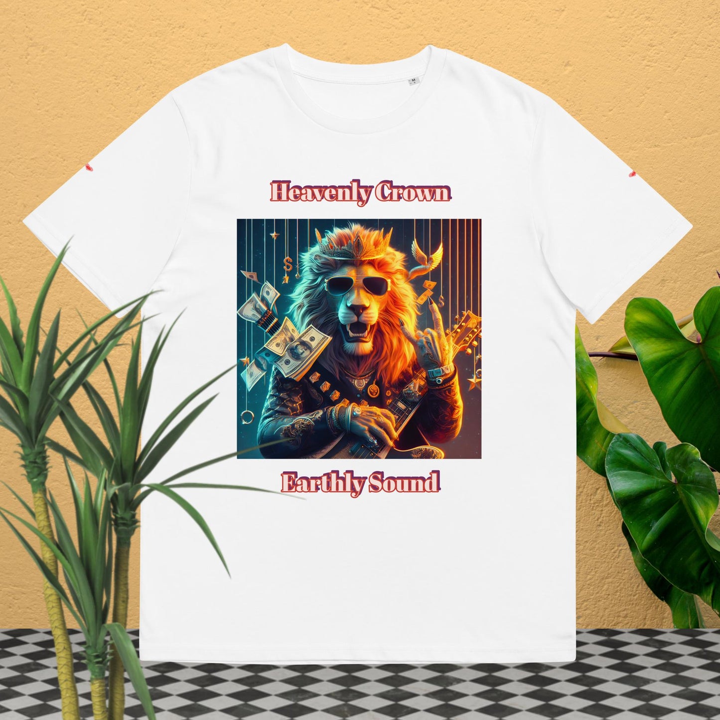 👑🦁Heavenly Crown Earthly Sound Rock 'n Roll🎸Unisex Organic Cotton T-Shirt👕